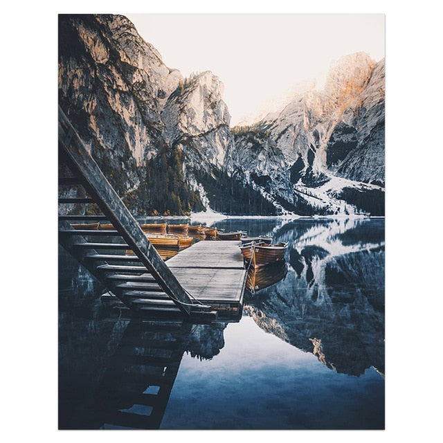 Mountain Lake Waterfall Scandinavian Poster