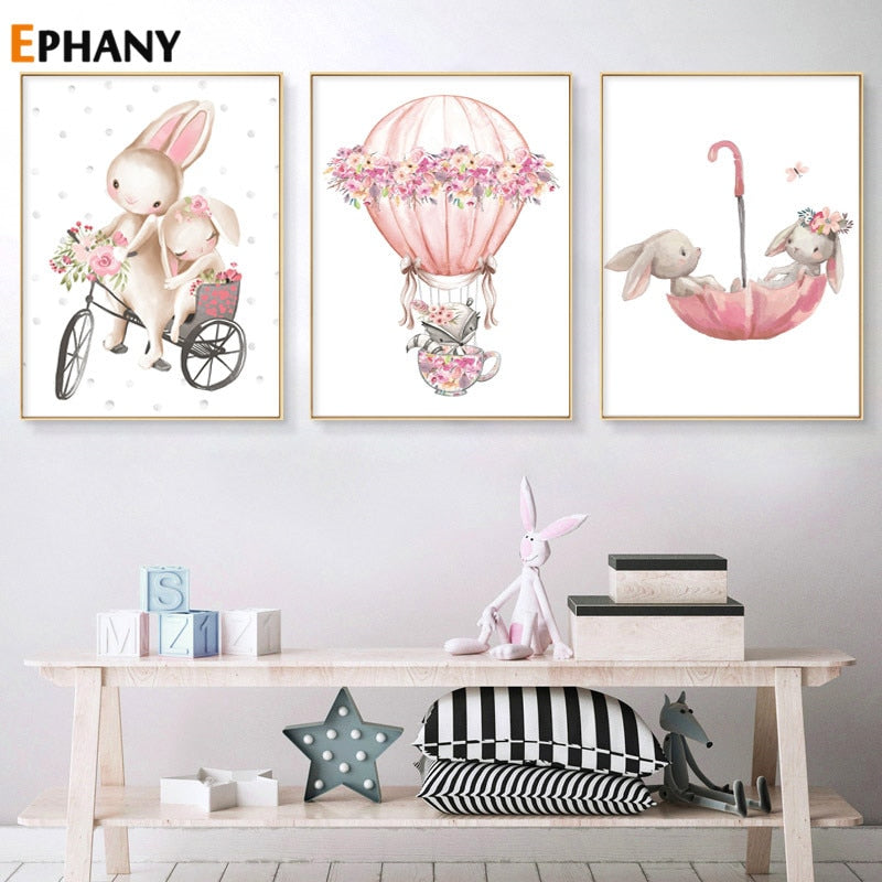 Kawaii Watercolor Cartoon Animal Canvas