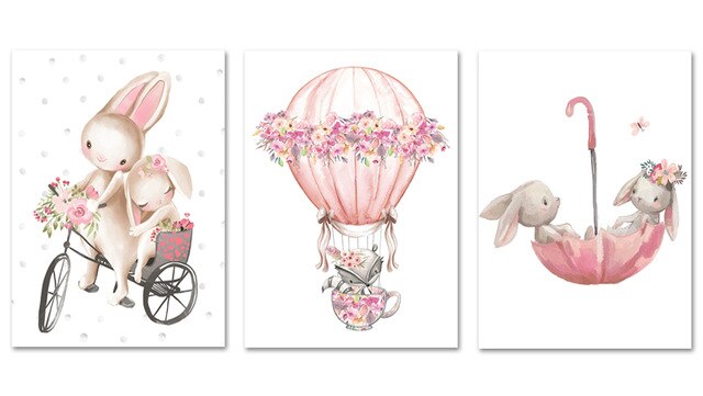 Kawaii Watercolor Cartoon Animal Canvas