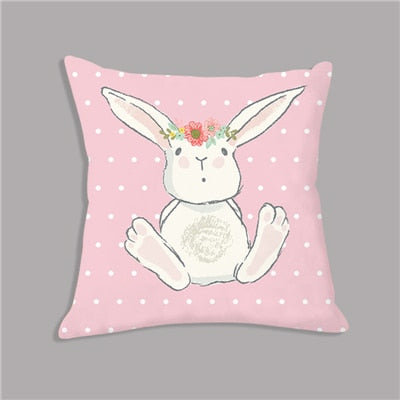 Cute Pink Bunny Cartoon Throw Pillow