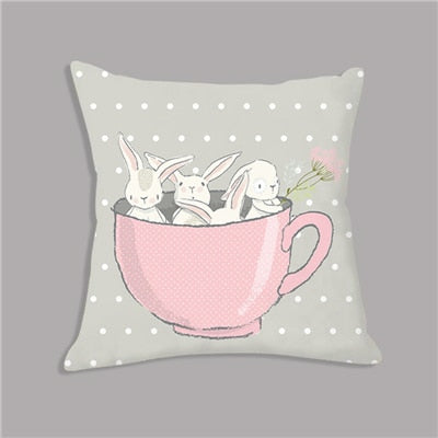 Cute Pink Bunny Cartoon Throw Pillow