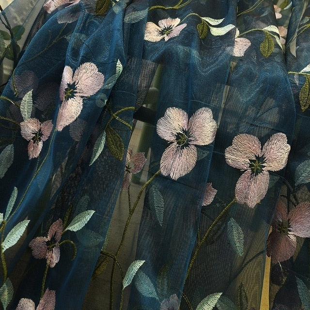 Floral Embroidered Sheer Tulle Curtains