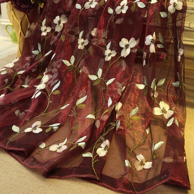 Floral Embroidered Sheer Tulle Curtains