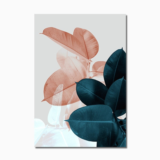 Pink Green Flower Leaf Nordic Poster Wall Art