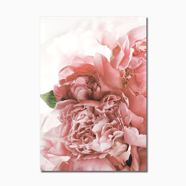 Pink Green Flower Leaf Nordic Poster Wall Art