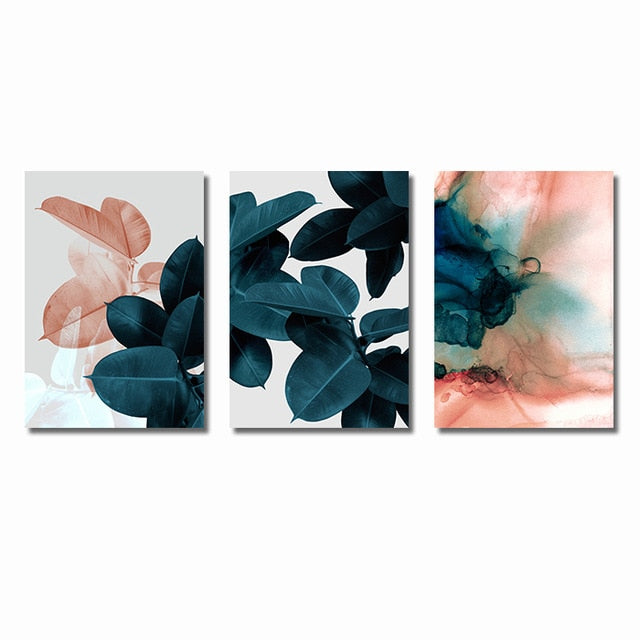 Pink Green Flower Leaf Nordic Poster Wall Art