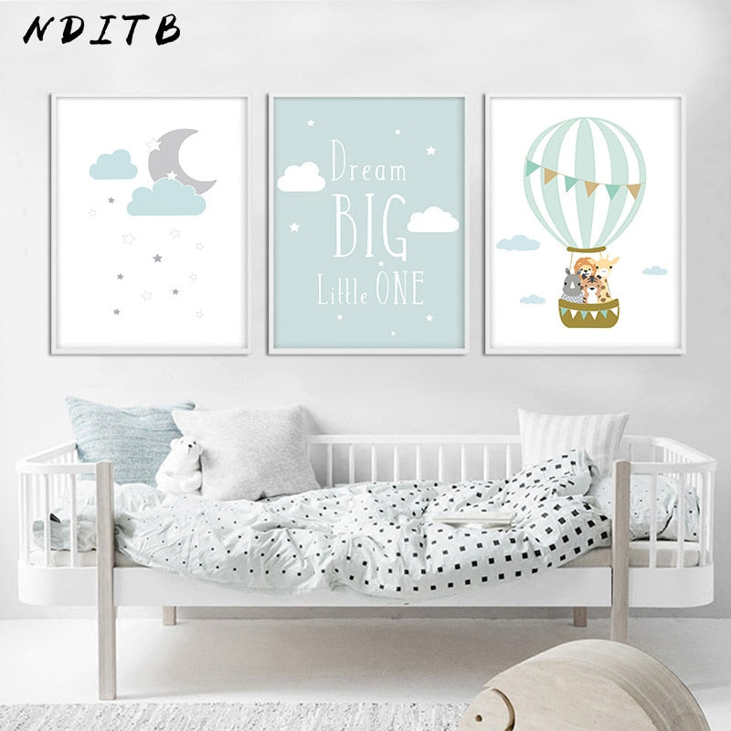 Animal Balloon Moon Poster Wall Art