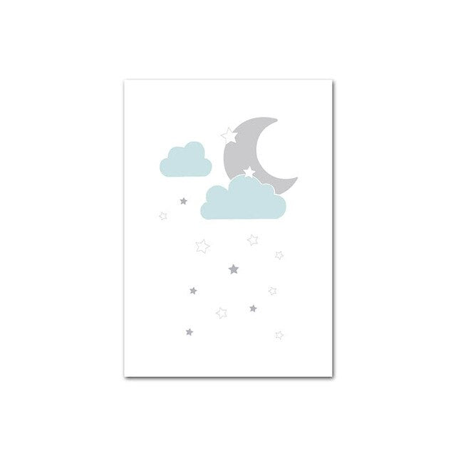 Animal Balloon Moon Poster Wall Art