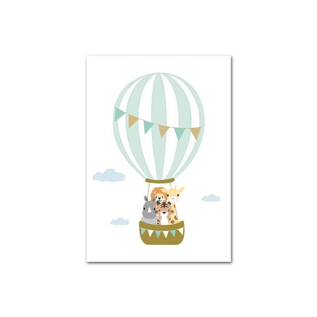 Animal Balloon Moon Poster Wall Art