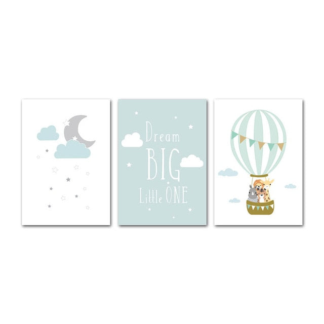 Animal Balloon Moon Poster Wall Art