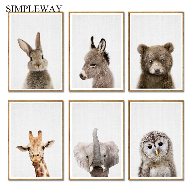 Giraffe Bunny Elephant Canvas Poster