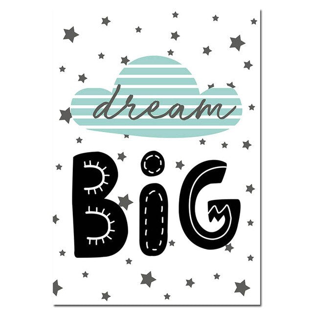 Dream Big Quotes Bear Canvas Poster Nursery Wall Art