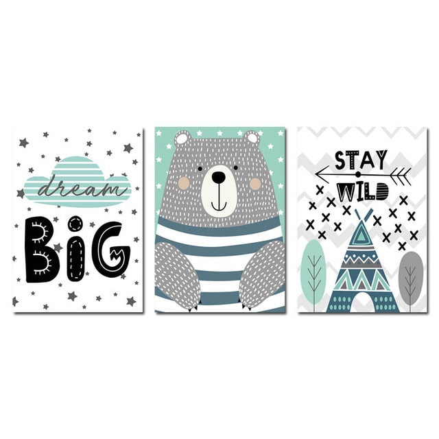 Dream Big Quotes Bear Canvas Poster Nursery Wall Art