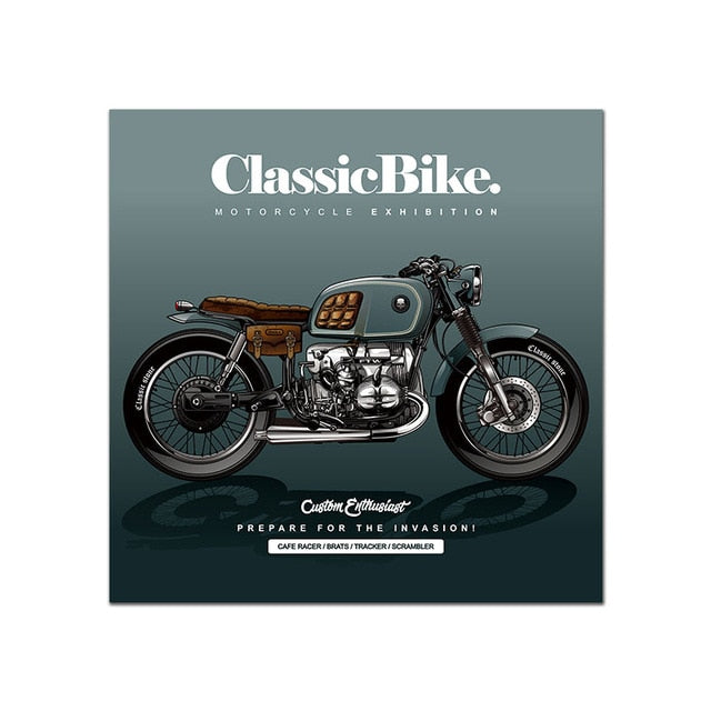 Vintage Poster Motorcycle Painting Wall Art Print