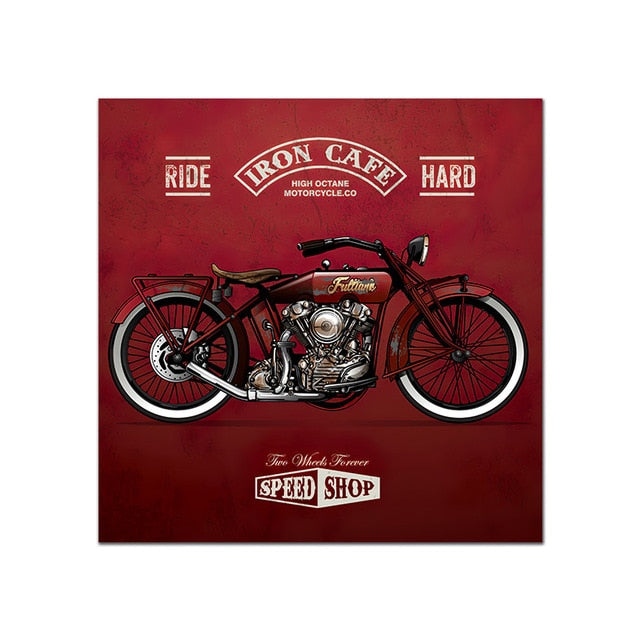 Vintage Poster Motorcycle Painting Wall Art Print