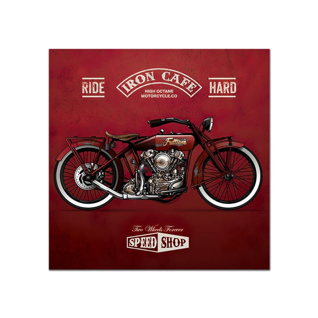 Vintage Poster Motorcycle Painting Wall Art Print
