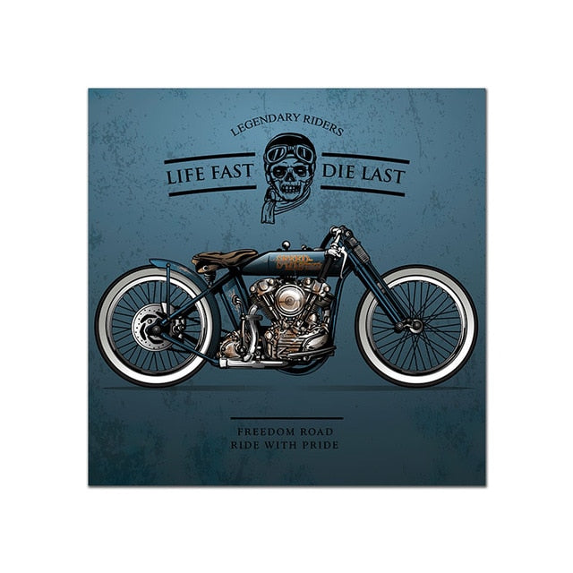 Vintage Poster Motorcycle Painting Wall Art Print