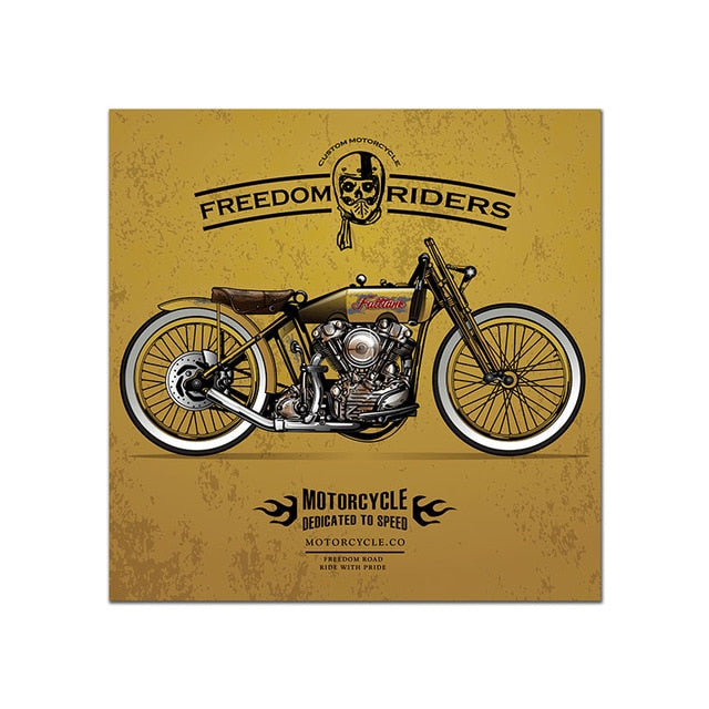 Vintage Poster Motorcycle Painting Wall Art Print