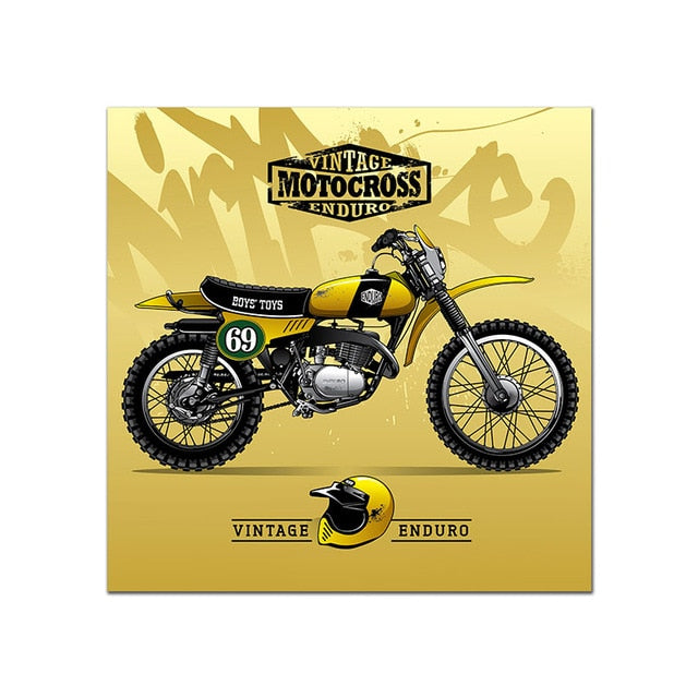 Vintage Poster Motorcycle Painting Wall Art Print