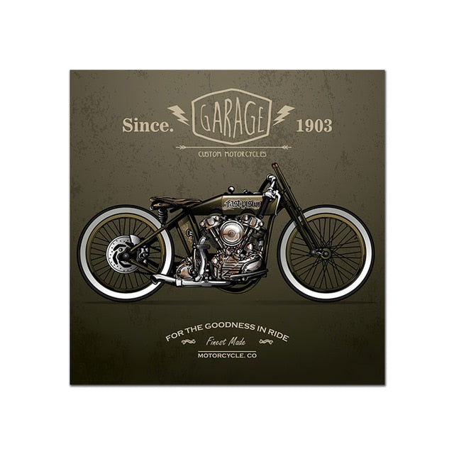 Vintage Poster Motorcycle Painting Wall Art Print