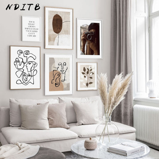 Line Drawing Abstract Canvas Painting Vintage