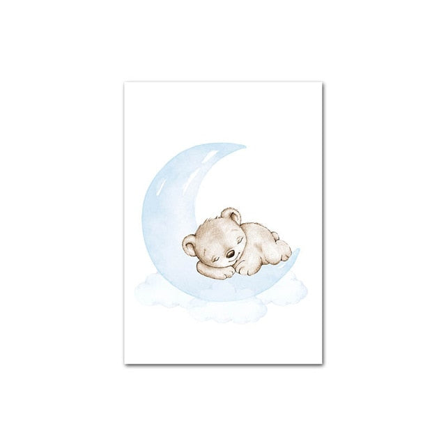 Moon Star Bear Child Wall Poster Bedroom Decor