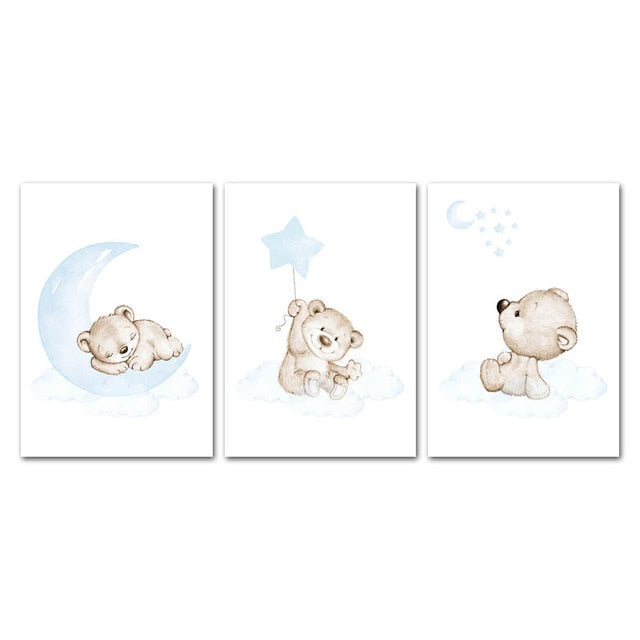 Moon Star Bear Child Wall Poster Bedroom Decor