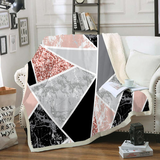 Pink Glitter and Geometric Sherpa Fleece Blanket