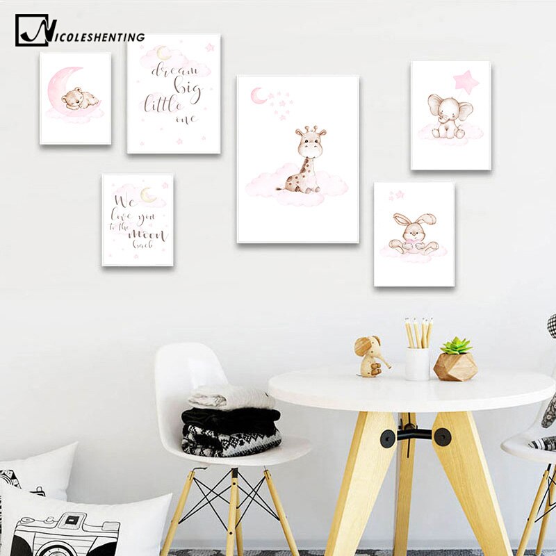 Bunny Giraffe Bear Picture Cute Wall Art
