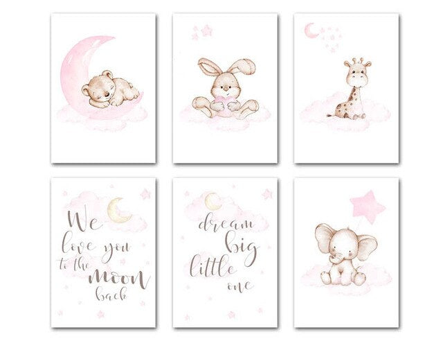 Bunny Giraffe Bear Picture Cute Wall Art