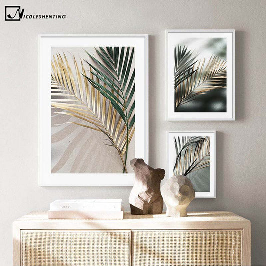 Golden Palm Leaf Plant Canvas Painting