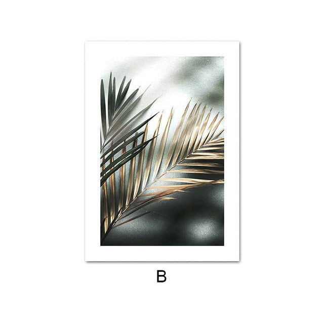 Golden Palm Leaf Plant Canvas Painting