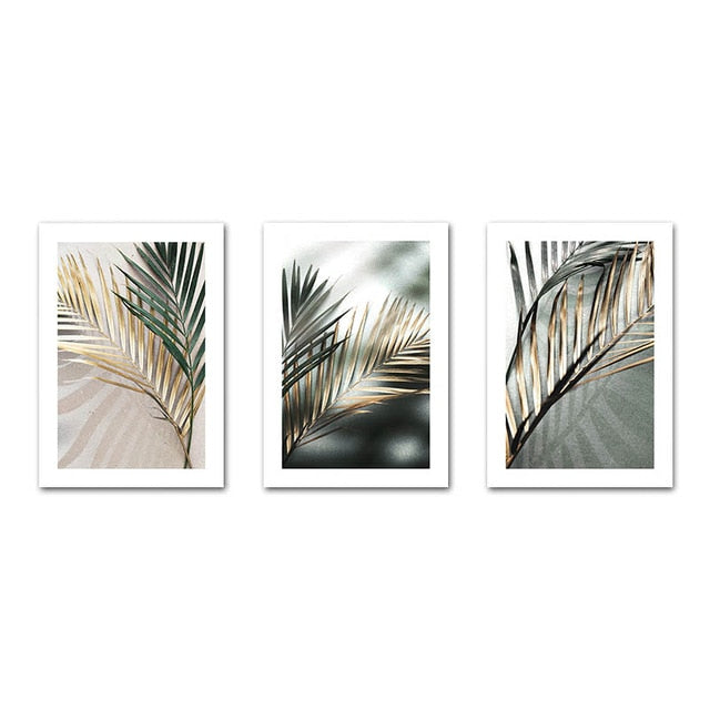 Golden Palm Leaf Plant Canvas Painting