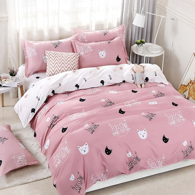 Textile Cyan Cute Cat Kitty Duvet Cover