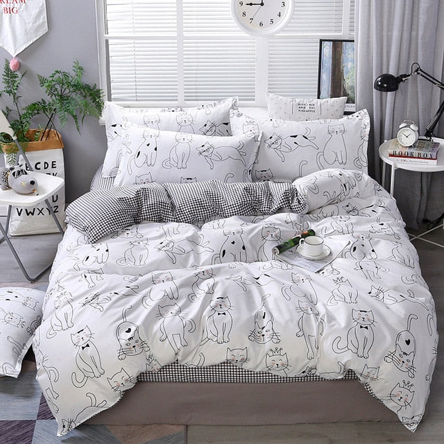 Textile Cyan Cute Cat Kitty Duvet Cover