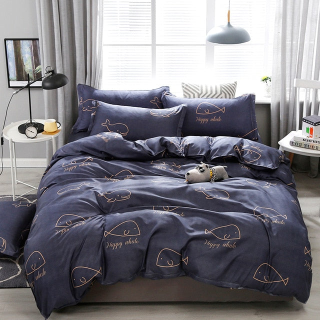 Textile Cyan Cute Cat Kitty Duvet Cover
