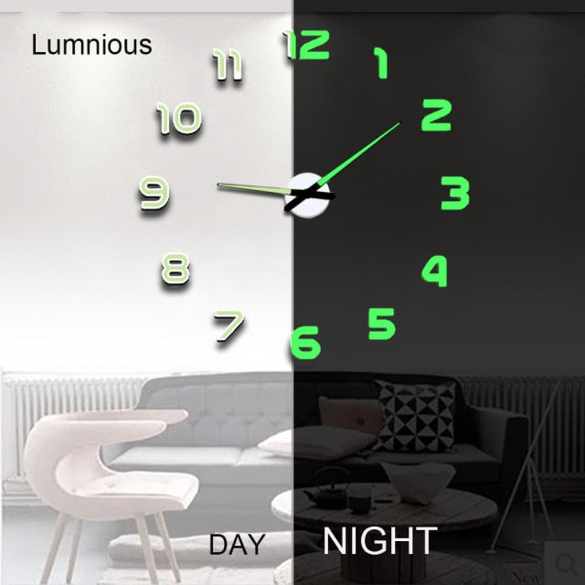 3d Luminous Real Big Wall Clock Sticker