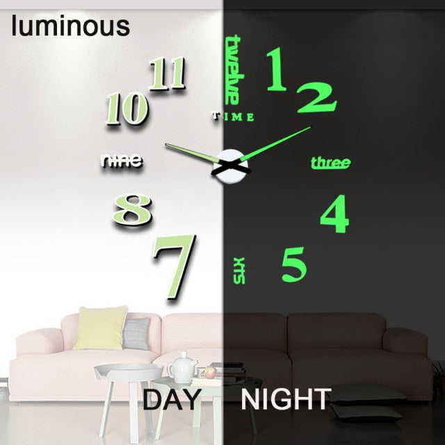 3d Luminous Real Big Wall Clock Sticker