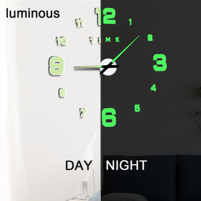 3d Luminous Real Big Wall Clock Sticker