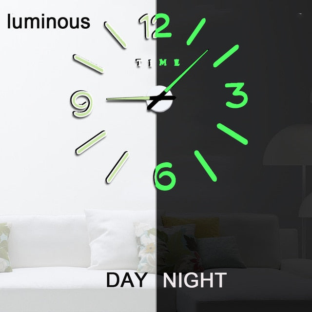 3d Luminous Real Big Wall Clock Sticker