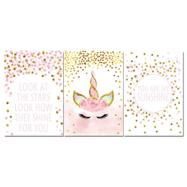 Pink Unicorn Poster Nursery Quotes Art Wall