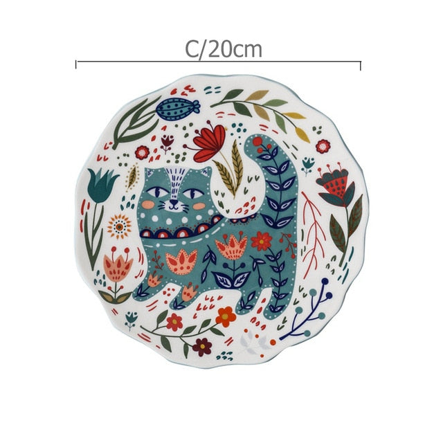 Colorful Cat Dinner Plate Under-glazed Ceramic