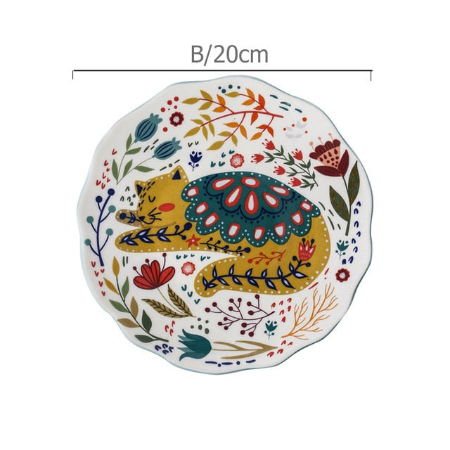 Colorful Cat Dinner Plate Under-glazed Ceramic
