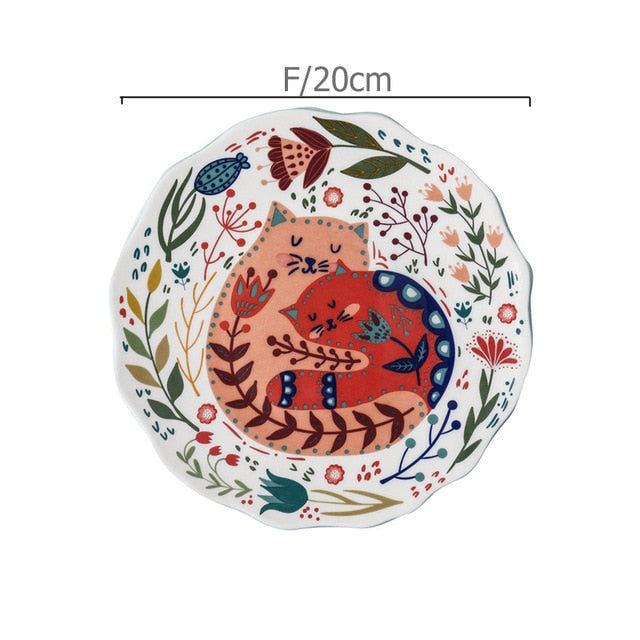 Colorful Cat Dinner Plate Under-glazed Ceramic