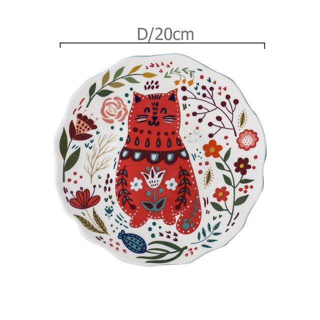 Colorful Cat Dinner Plate Under-glazed Ceramic