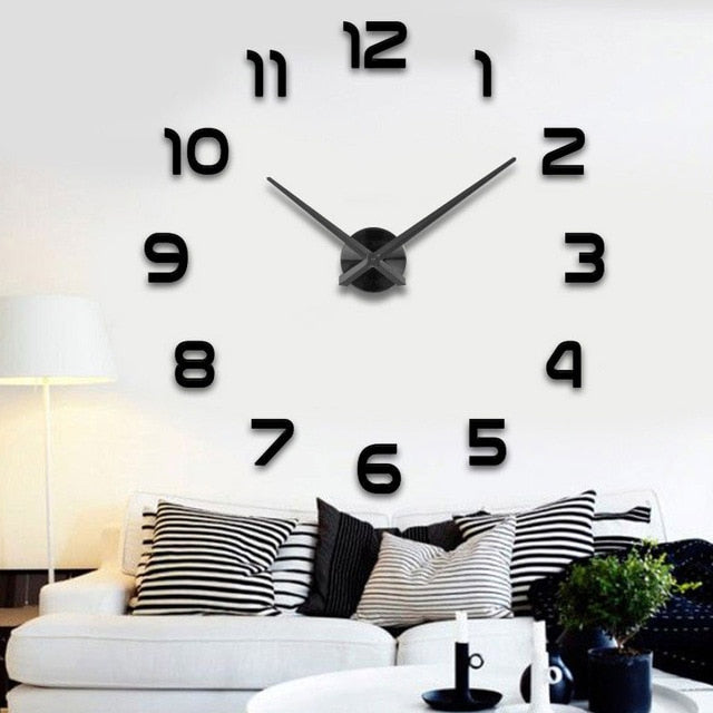 Fashion 3D big size wall clock mirror sticker