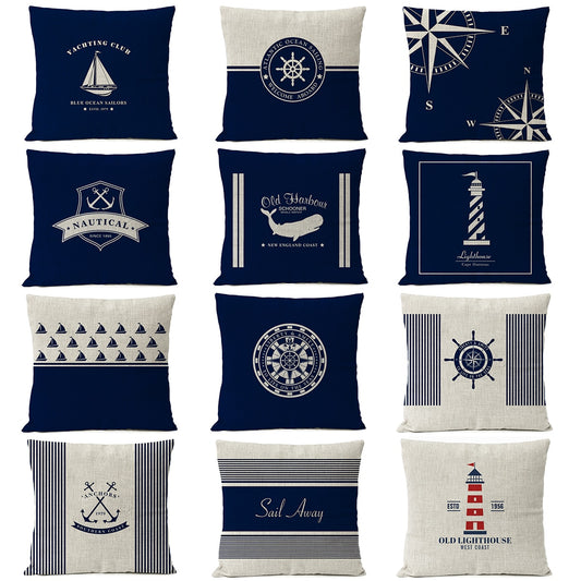 Navigation Blue Compass Anchor Pillow Cover