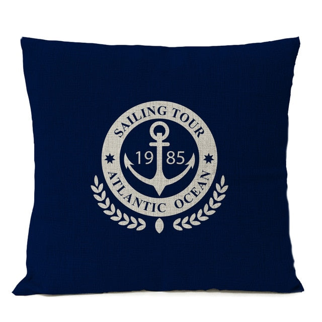 Navigation Blue Compass Anchor Pillow Cover