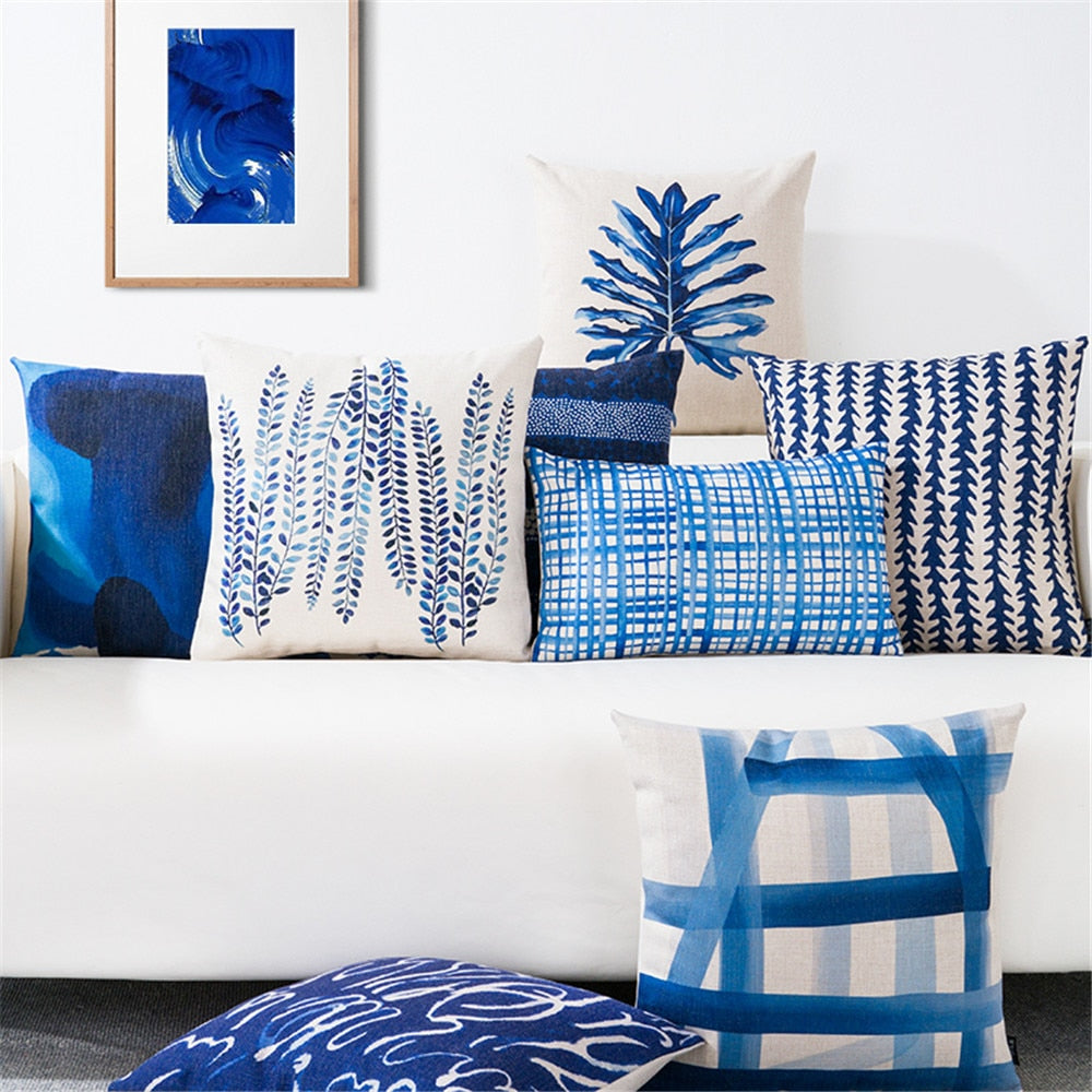 Throw Pillow Case Blue Geometric Cushion