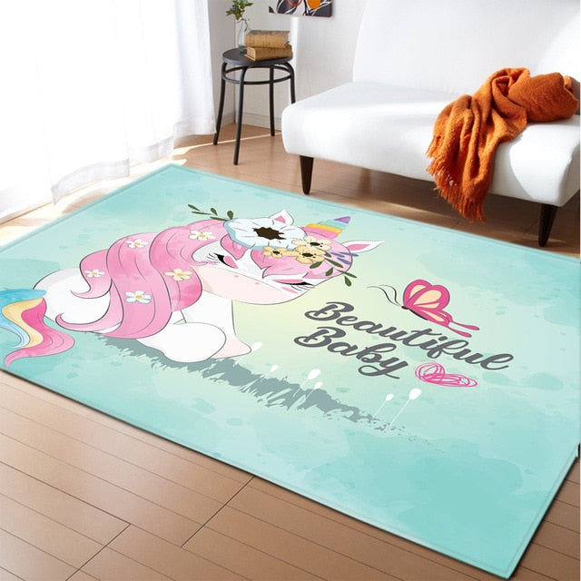 Unicorn 3D Printed Carpet Cartoon Child Bedroom